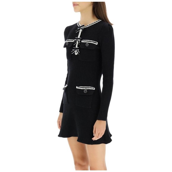 [sold] Self-Portrait Melange Knit Mini Dress in Black - Picture 5 of 10